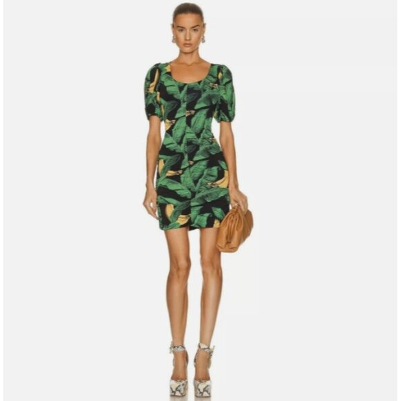 Ganni Dresses & Skirts - Ganni Ruched Mech Mini Dress Black Green ( 34 )